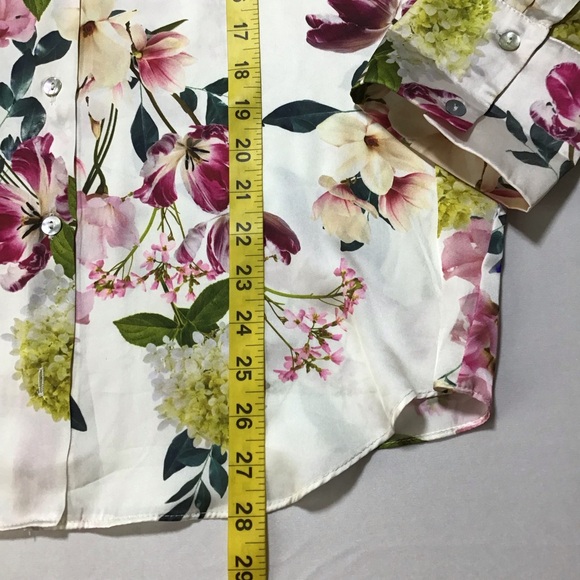 Zara Satin Floral Button Down Long Sleeve Blouse - Pink and Green - Picture 11 of 12